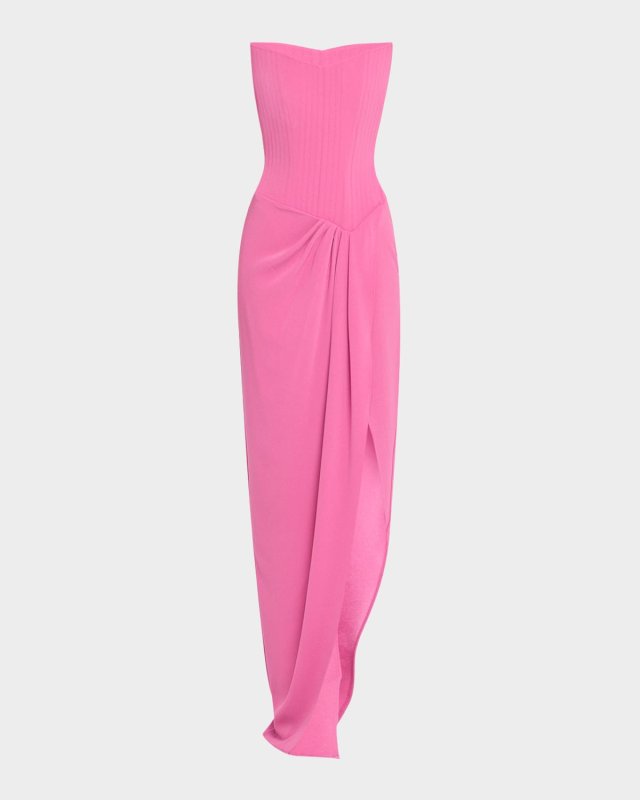 Strapless Corset Asymmetric Crepe Gown